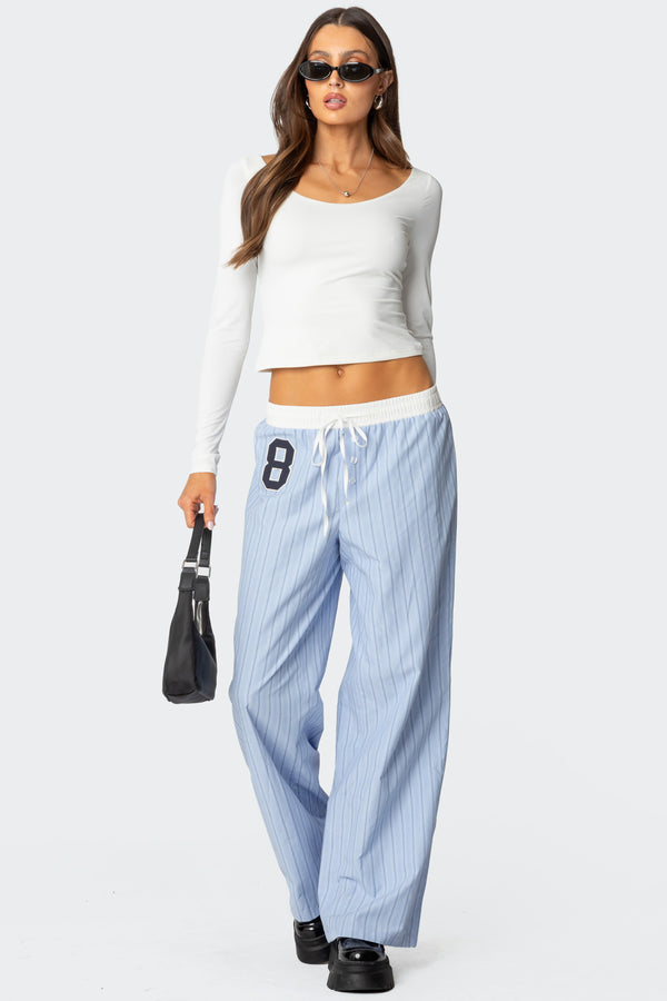 edikted Erez Contrast Waist Striped Pants blue