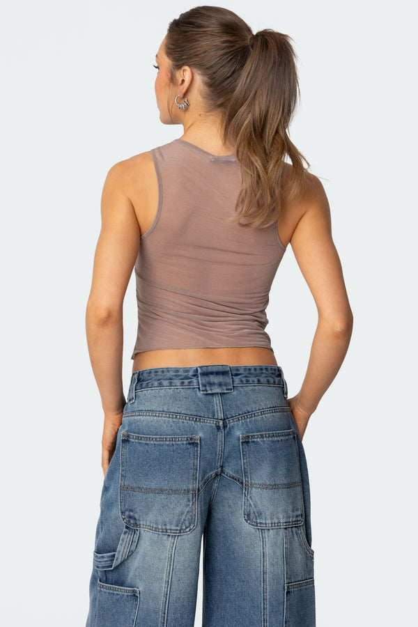 Edikted Erica Sheer Gathered Top Brown