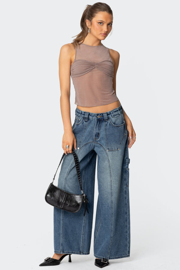 Edikted Erica Sheer Gathered Top Brown