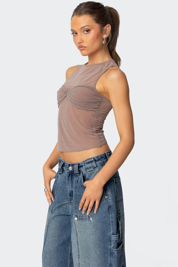 Edikted Erica Sheer Gathered Top Brown