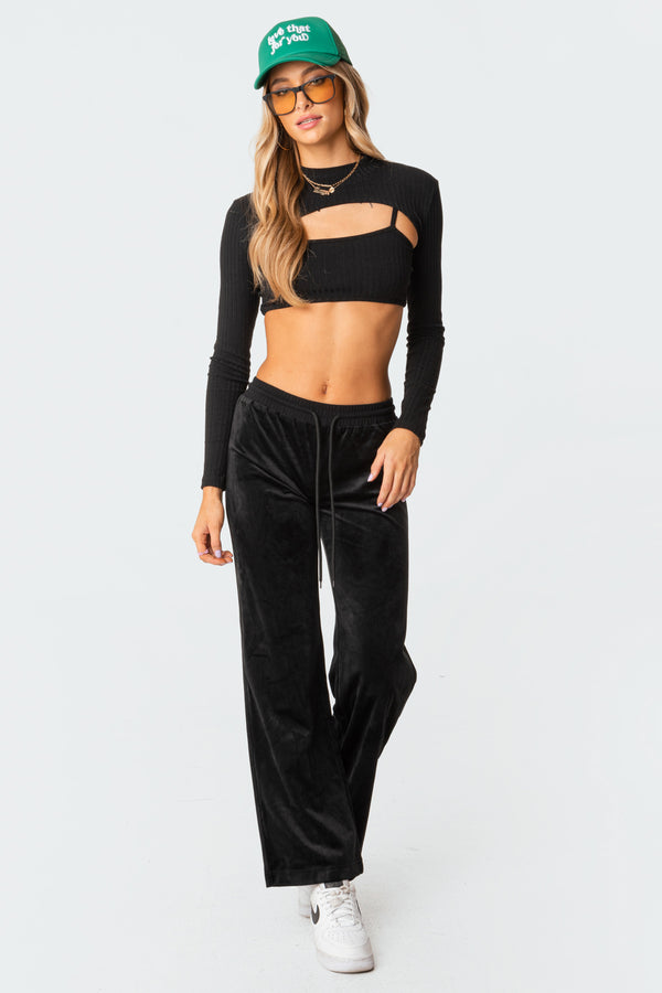 edikted Erin Low-Rise Velour Sweatpants black