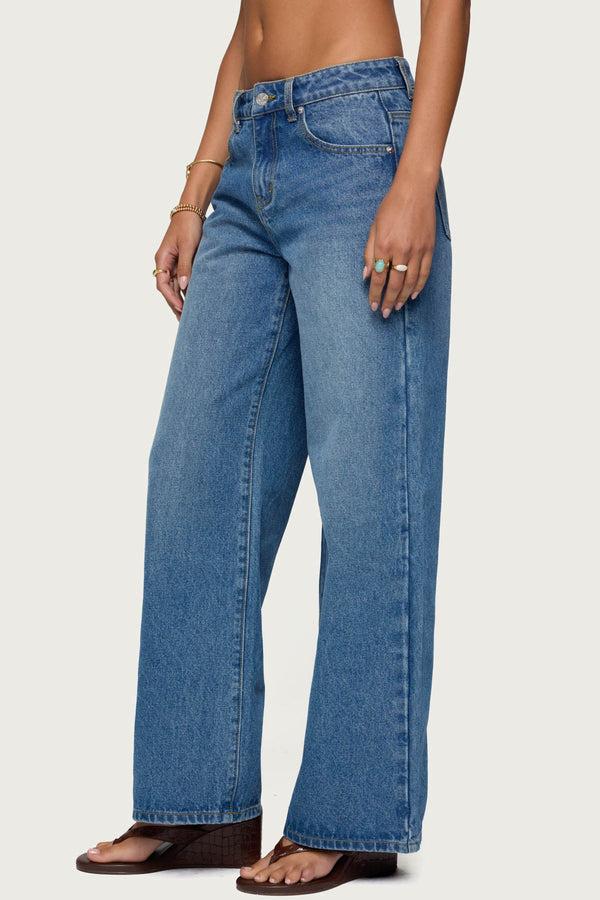 Edikted Ery Wide Leg Mid Rise Jeans Blue