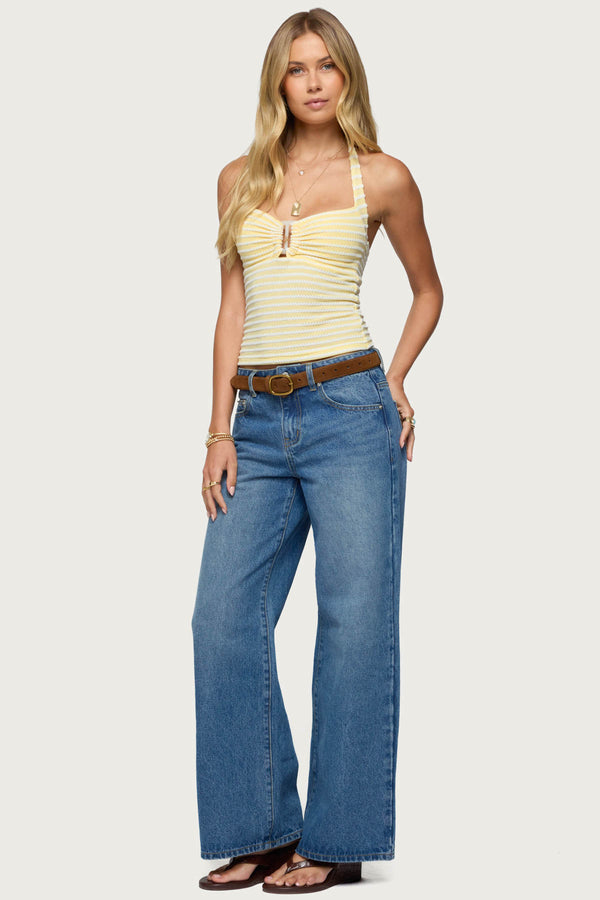 Edikted Ery Wide Leg Mid Rise Jeans Blue