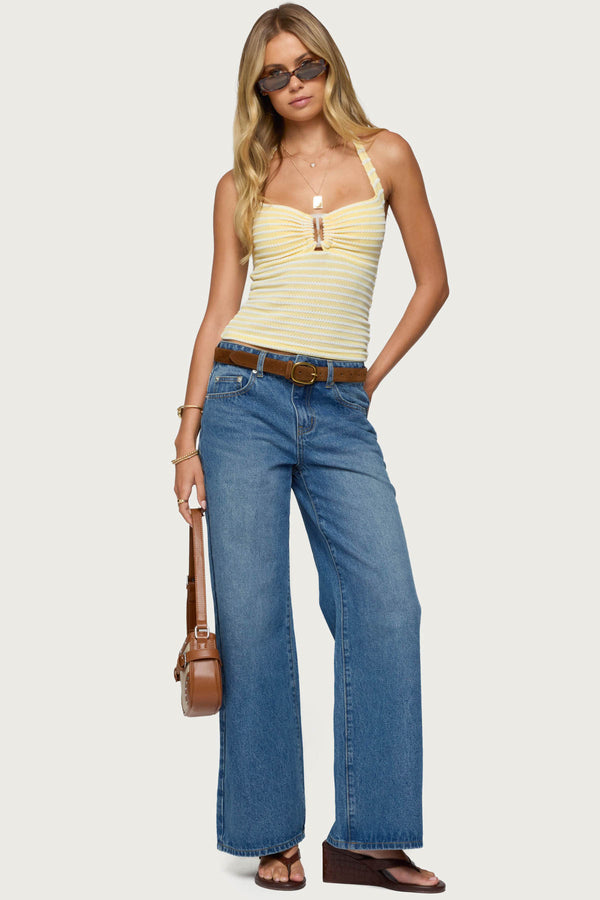 edikted Ery Wide Leg Mid Rise Jeans blue
