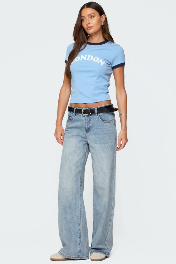 Edikted Ery Wide Leg Mid Rise Jeans Light Blue