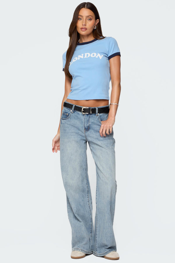 edikted Ery Wide Leg Mid Rise Jeans light blue