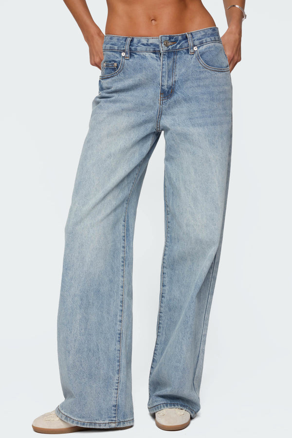 Edikted Ery Wide Leg Mid Rise Jeans Light Blue