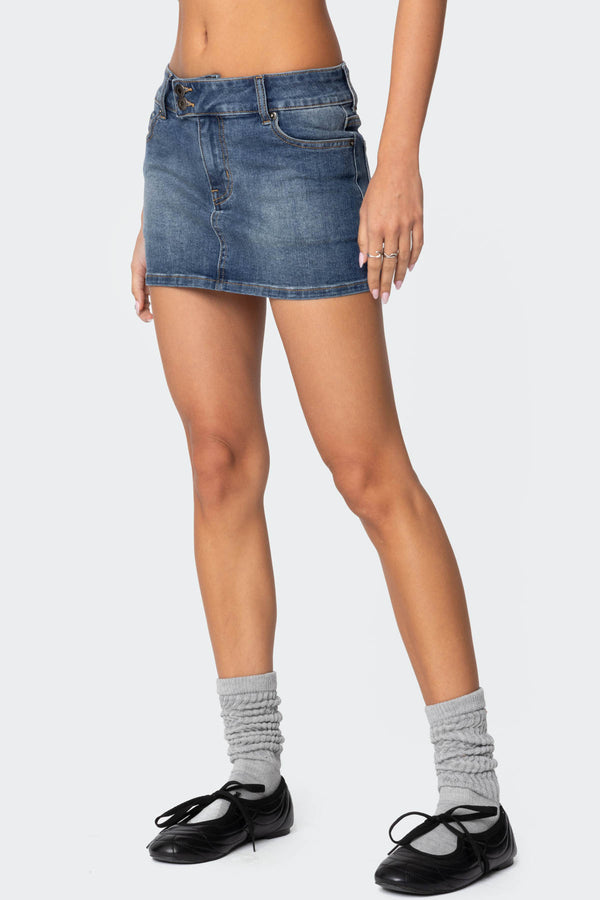 Edikted Eryn Denim Mini Skirt Blue