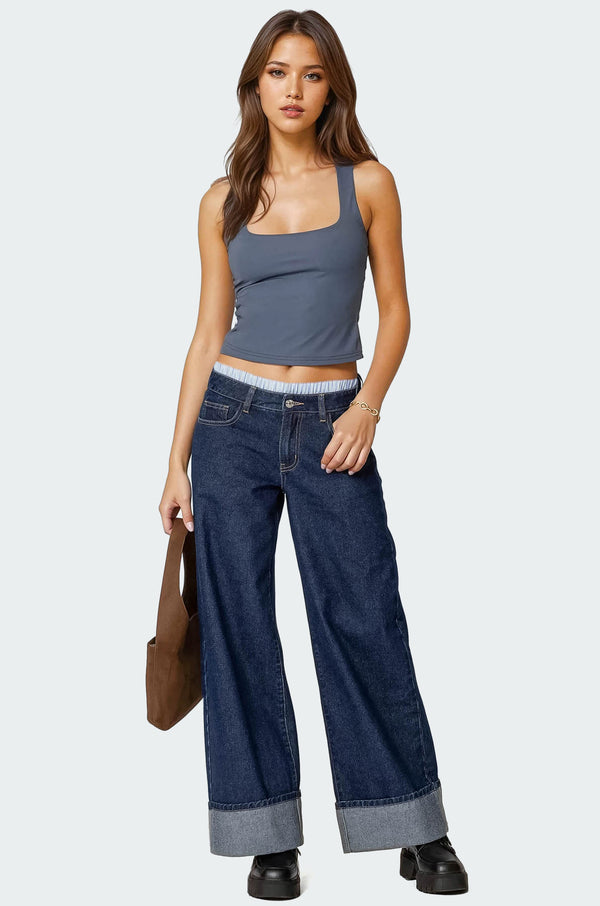 Edikted Essy Square Neck Top Navy