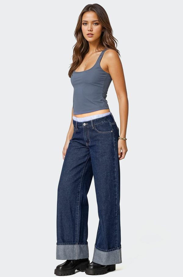 Edikted Essy Square Neck Top Navy