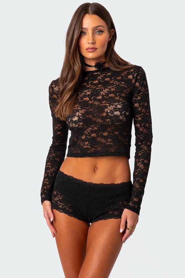 edikted Estella Sheer Lace Top black