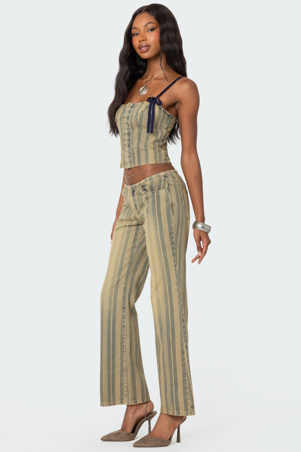 Edikted Eternity Pinstripe Flare Jeans Mix