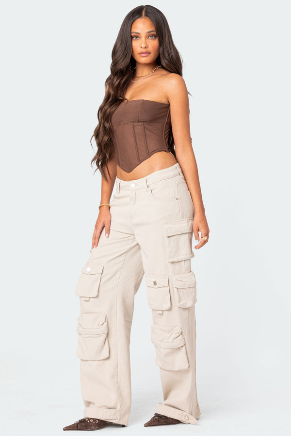 Edikted Evangeline Sheer Mesh Corset Brown