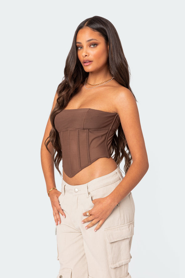 Edikted Evangeline Sheer Mesh Corset Brown