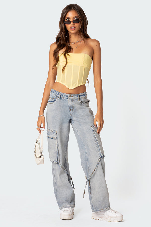 Edikted Evangeline Sheer Mesh Corset Yellow