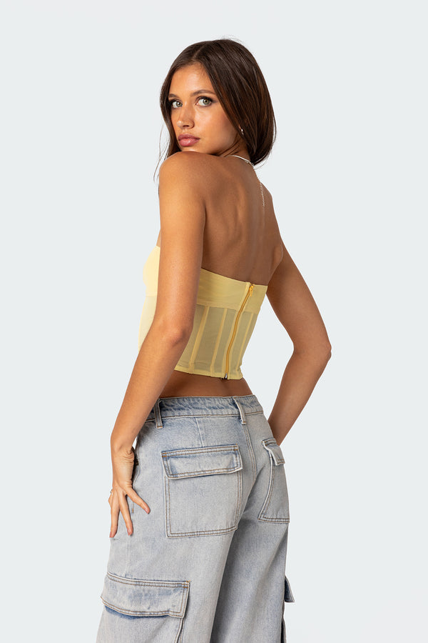Edikted Evangeline Sheer Mesh Corset Yellow
