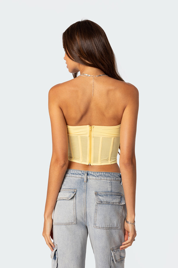 Edikted Evangeline Sheer Mesh Corset Yellow