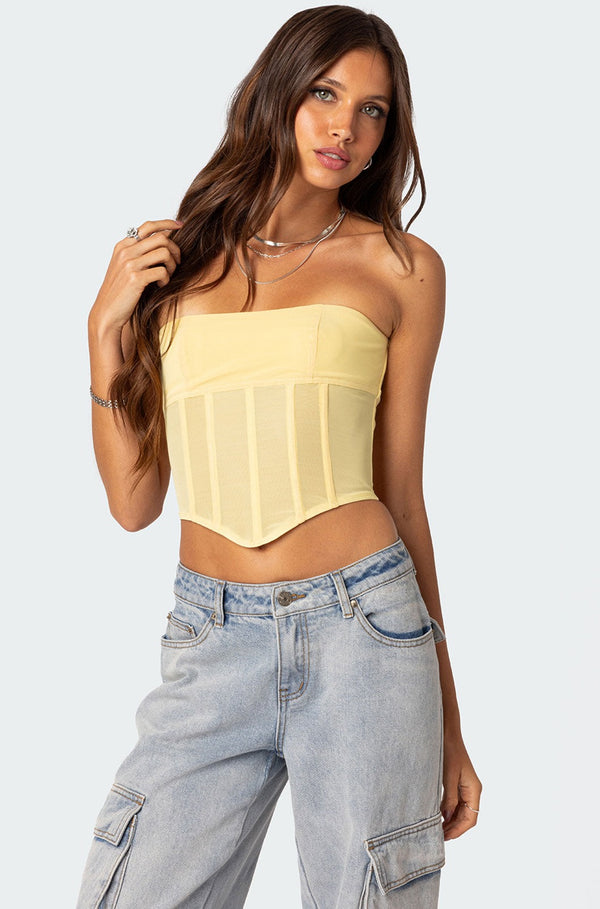 edikted Evangeline Sheer Mesh Corset yellow