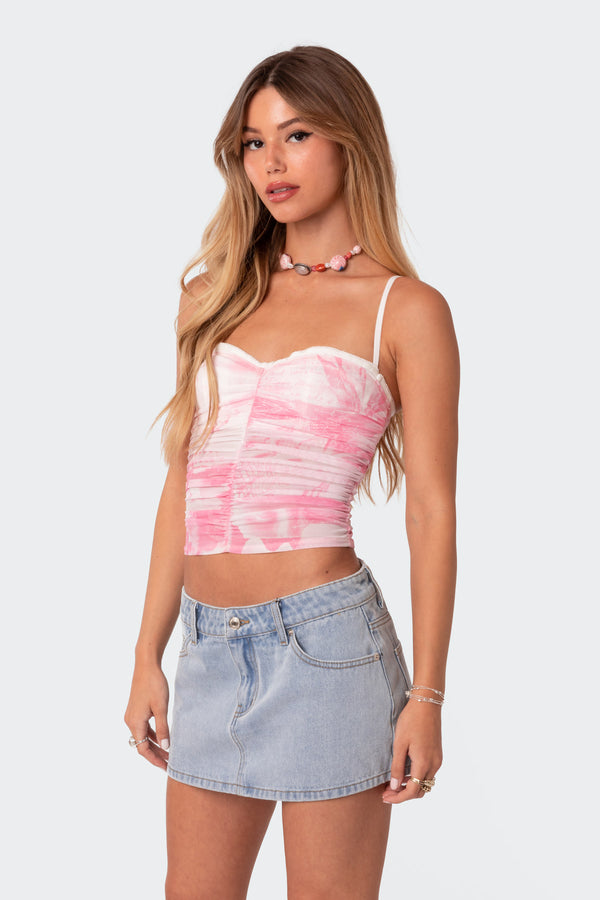 Edikted Evelyn Printed Mesh Bra Top Pink