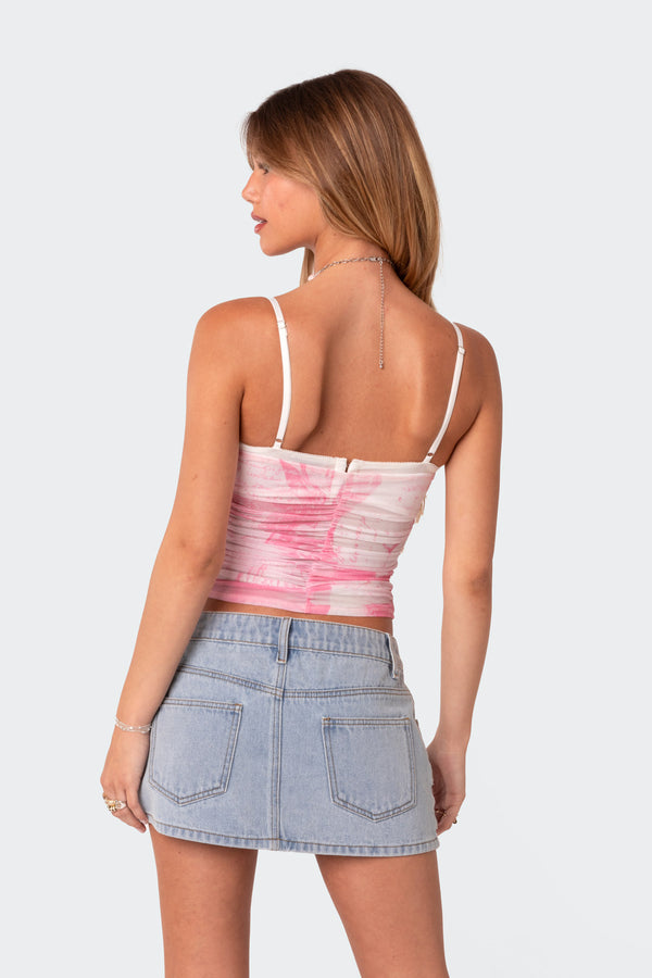 Edikted Evelyn Printed Mesh Bra Top Pink