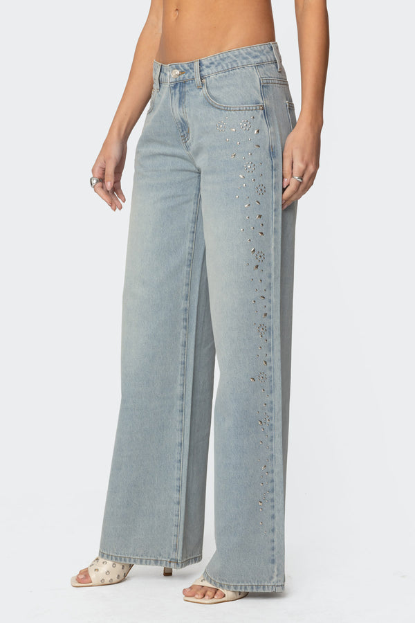 Edikted Everly Studded Low Rise Jeans Blue