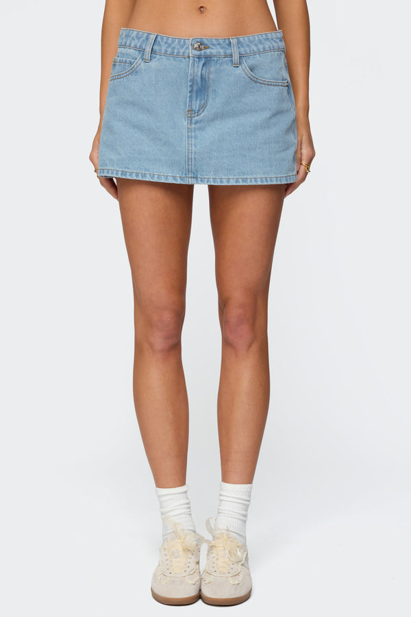Edikted Eyelet Bows Denim Mini Skirt Light Blue