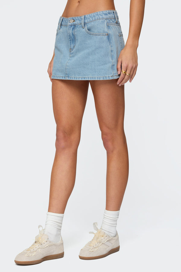 Edikted Eyelet Bows Denim Mini Skirt Light Blue
