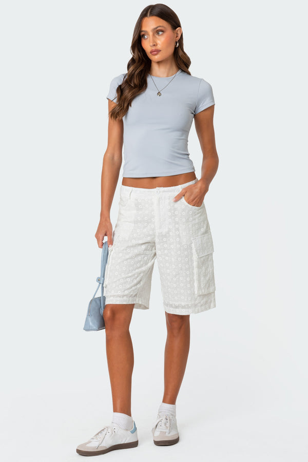 edikted Eyelet Cargo Bermuda Shorts white