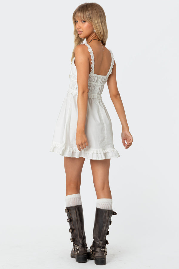Edikted Eyelet Frill Mini Dress White