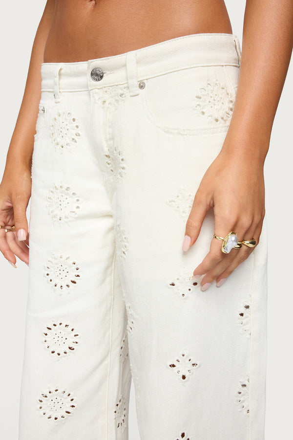 Edikted Eyelet Low Rise Wide Leg Jeans White
