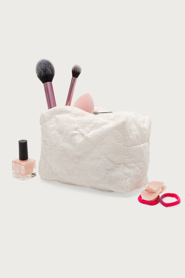 edikted Eyelet Makeup Pouch Bag white