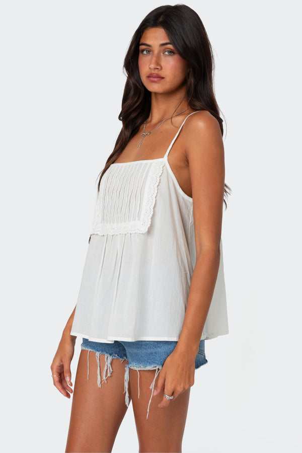 Edikted Eyelet Trim Paneled Top White