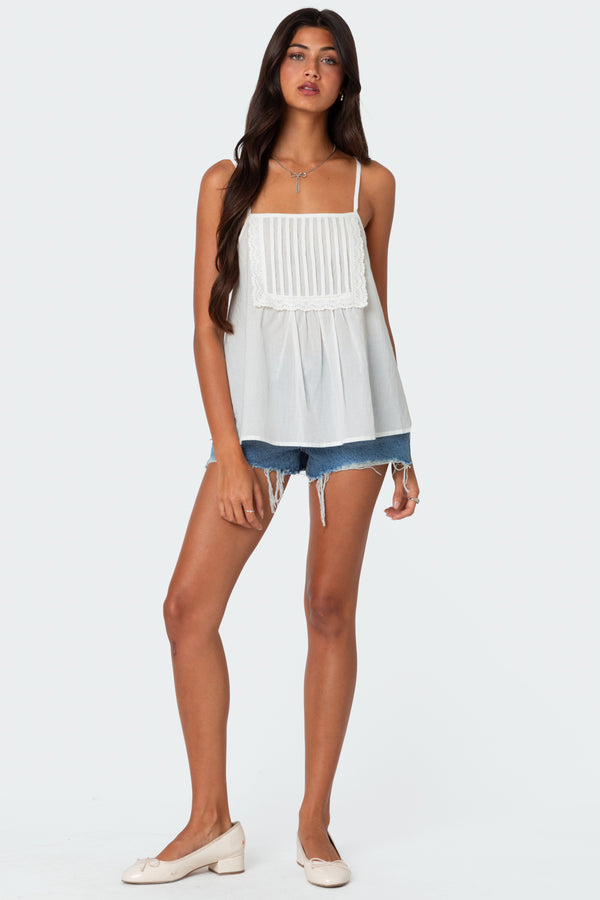 Edikted Eyelet Trim Paneled Top White