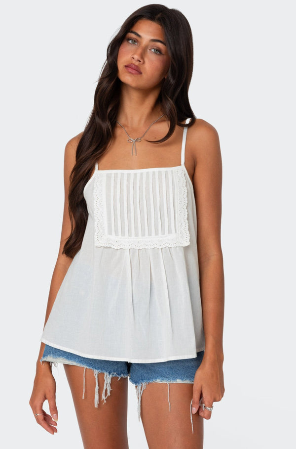 edikted Eyelet Trim Paneled Top white