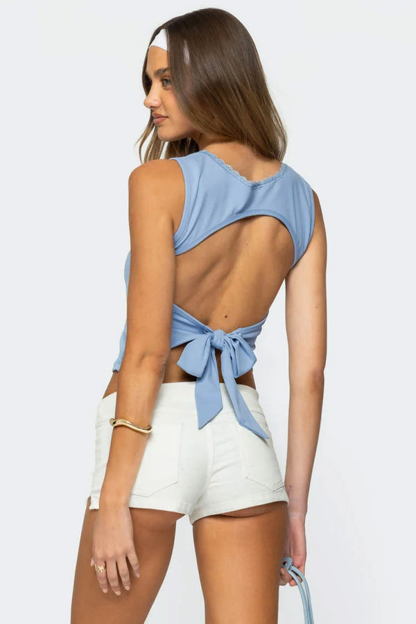 edikted Fae Square Neck Open Back Top light blue