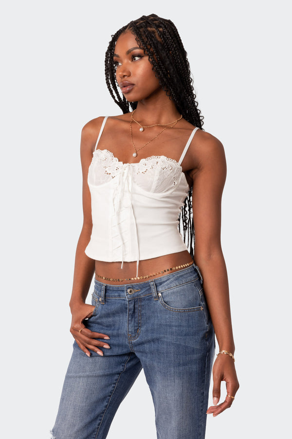 Edikted Fairygirl Cupped Lace Up Corset White