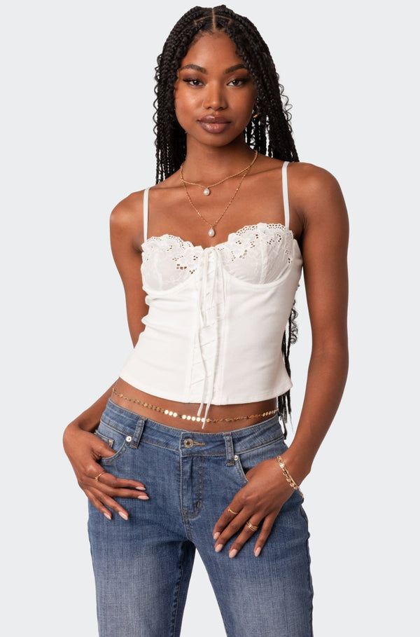 edikted Fairygirl Cupped Lace Up Corset white