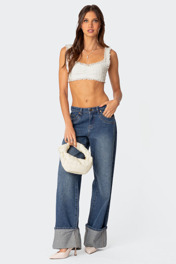 Edikted Fairytale Lacey Crop Top White