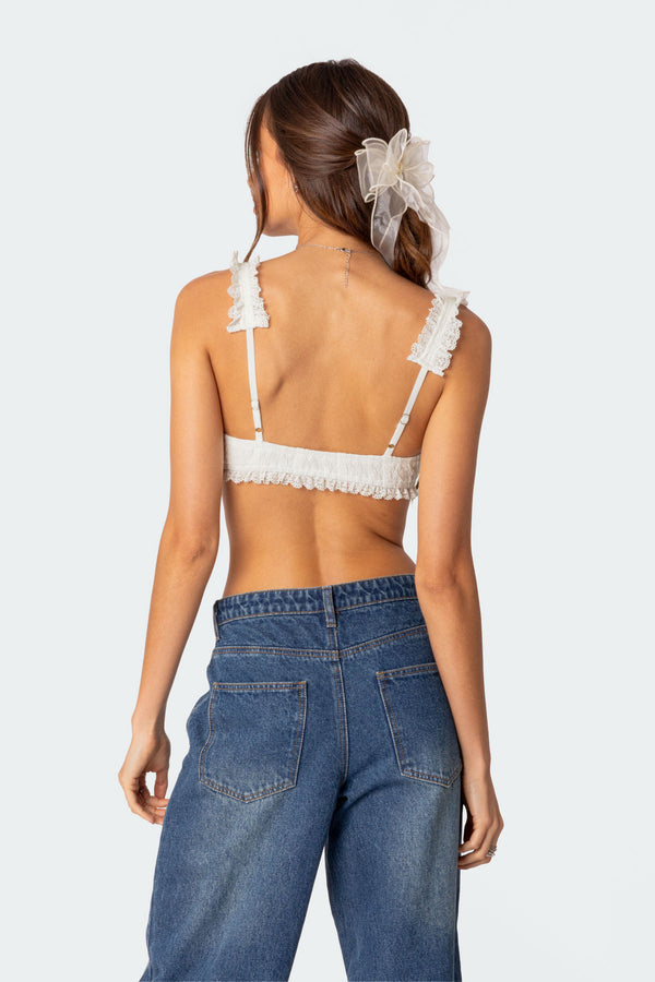 Edikted Fairytale Lacey Crop Top White