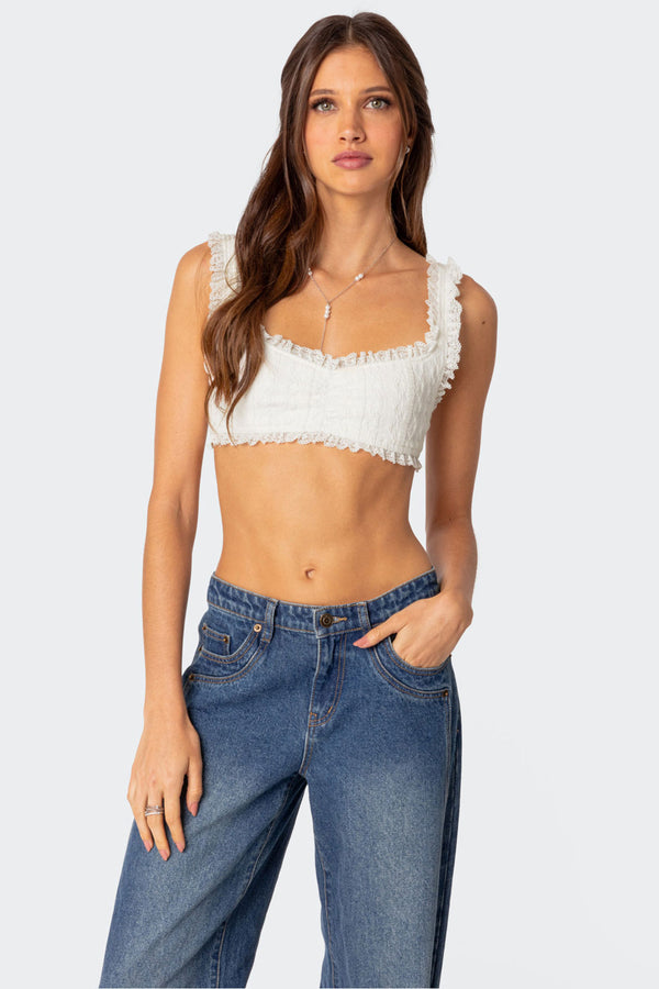 edikted Fairytale Lacey Crop Top white