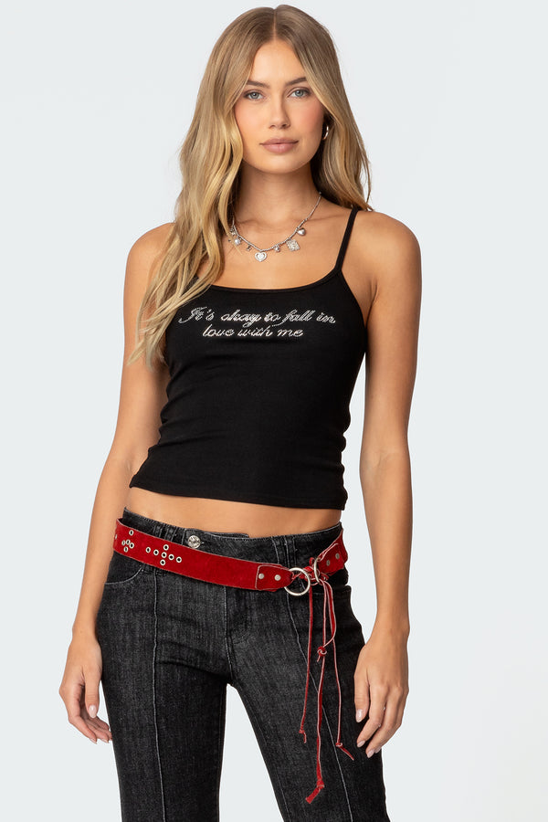 edikted Fall In Love Rhinestone Tank Top black