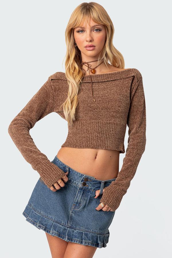 edikted Farrah Knit Top brown