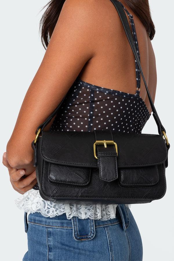 edikted Faux Leather Buckle Bag black