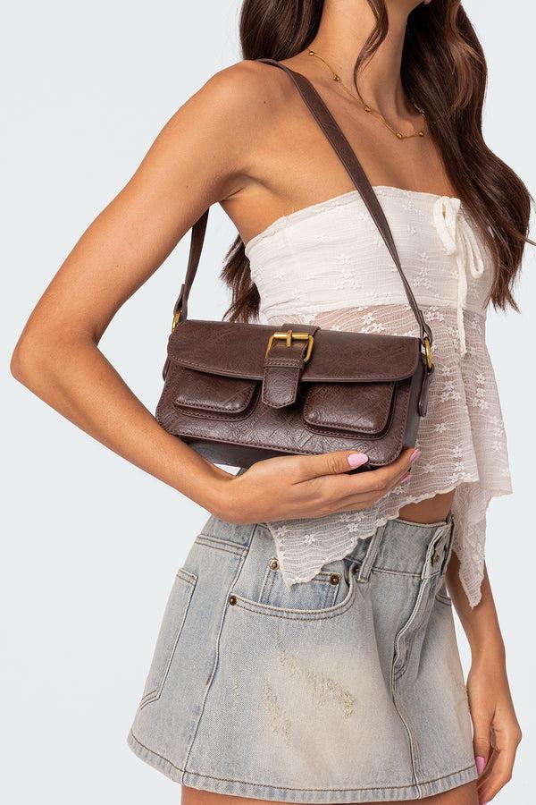 edikted Faux Leather Buckle Bag brown