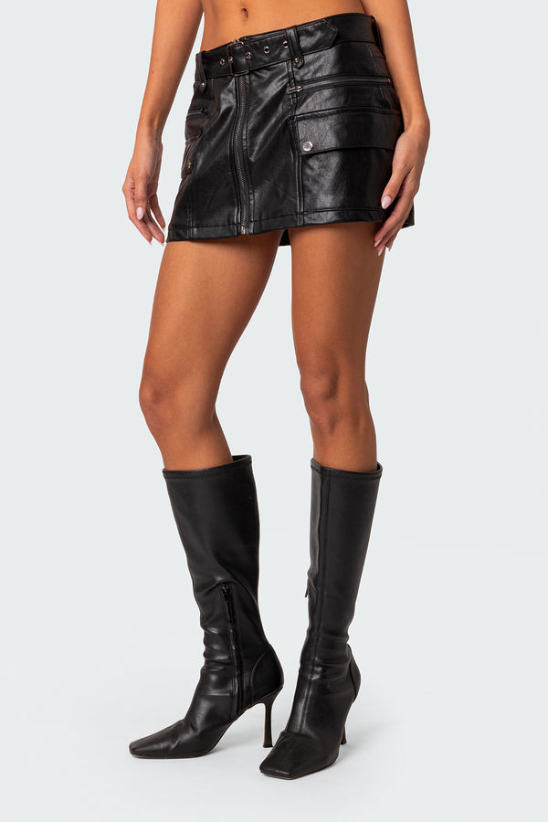 Edikted Faux Leather Cargo Mini Skirt Black