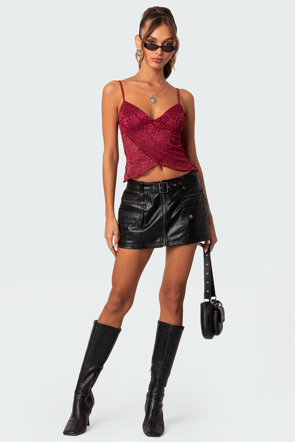 edikted Faux Leather Cargo Mini Skirt black