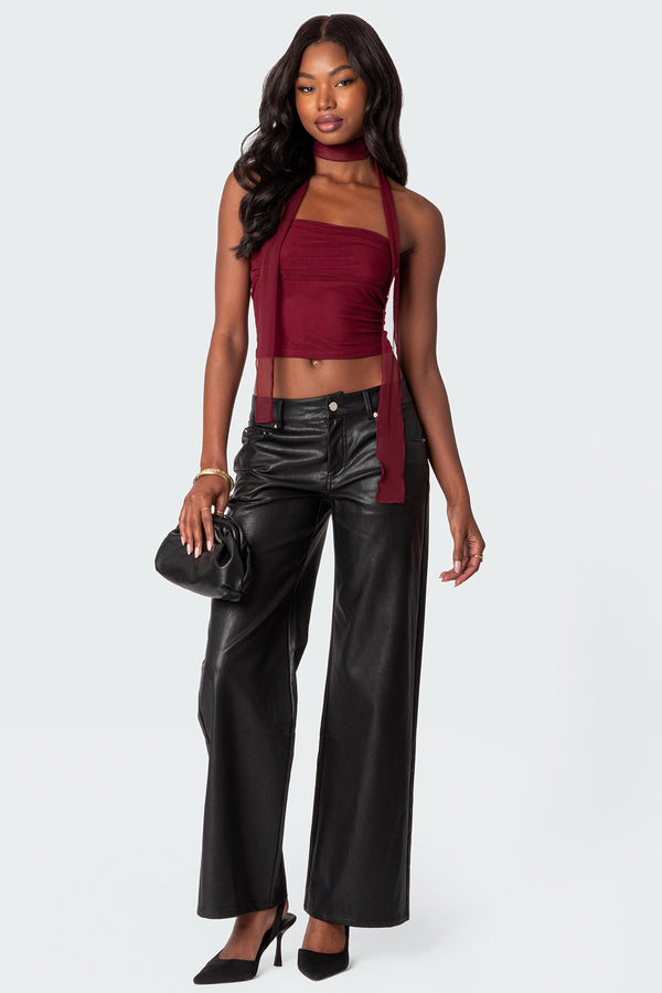 edikted Faux Leather Straight Leg Pants black