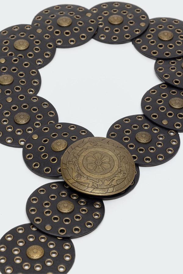 Edikted Faux Leather Western Disc Belt Black