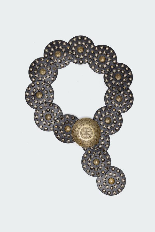 Edikted Faux Leather Western Disc Belt Black