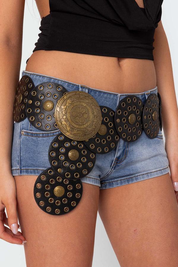 edikted Faux Leather Western Disc Belt black